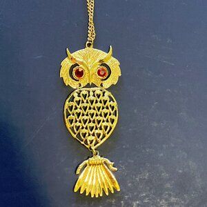 Vintage owl pendant long chain necklace